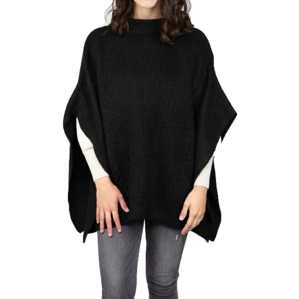 Time and Tru Women's Size S/M Cable Knit Poncho Layering Piece Black NWT